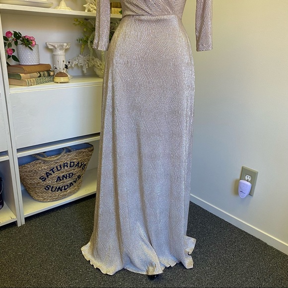 BHLDN Anthro Diedra Rose Gold Metallic Wrap Front Gown Floor Length Dress - Picture 3 of 16
